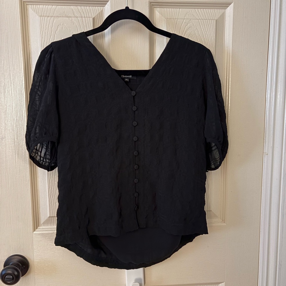 Madewell Black Textured Button-Up Blouse